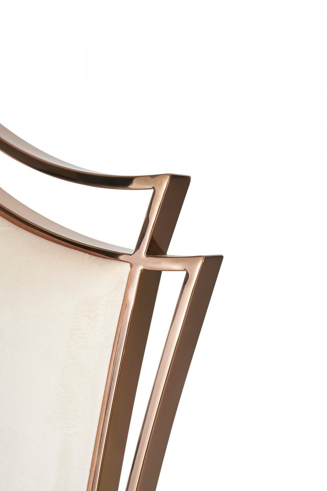 Set of Two Tufted Beige and Rose Gold Upholstered Velvet Dining Side Chairs