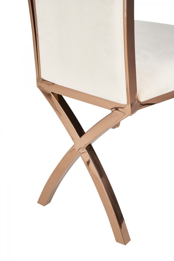 Set of Two Tufted Beige and Rose Gold Upholstered Velvet Dining Side Chairs
