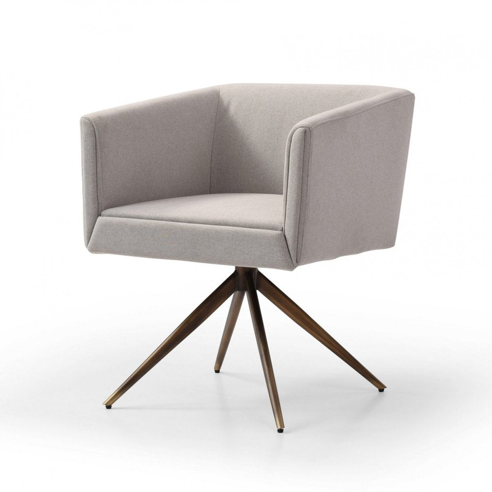 Light Gray and Brass Upholstered Fabric Dining Arm Chair