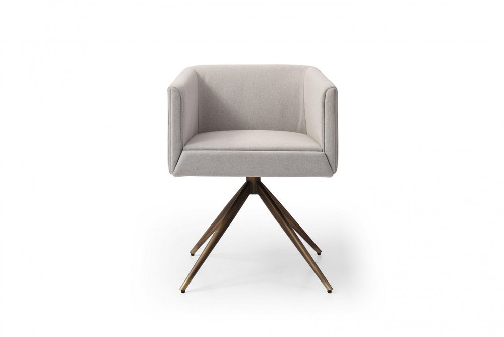 Light Gray and Brass Upholstered Fabric Dining Arm Chair