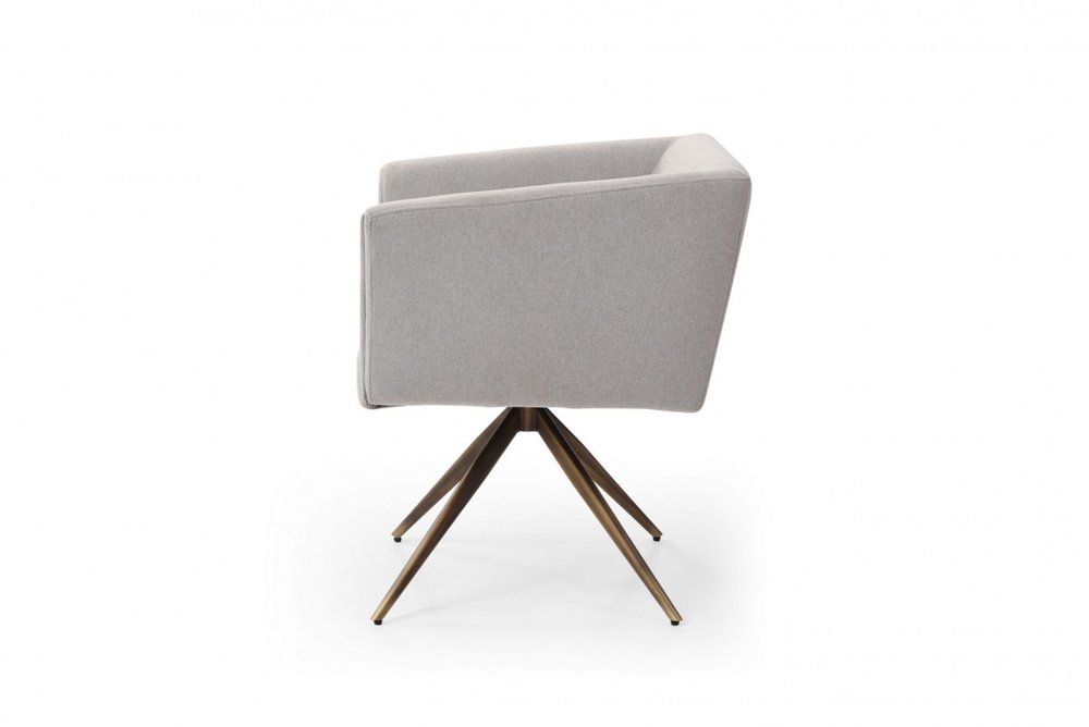 Light Gray and Brass Upholstered Fabric Dining Arm Chair