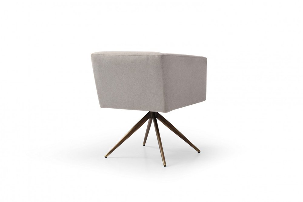 Light Gray and Brass Upholstered Fabric Dining Arm Chair