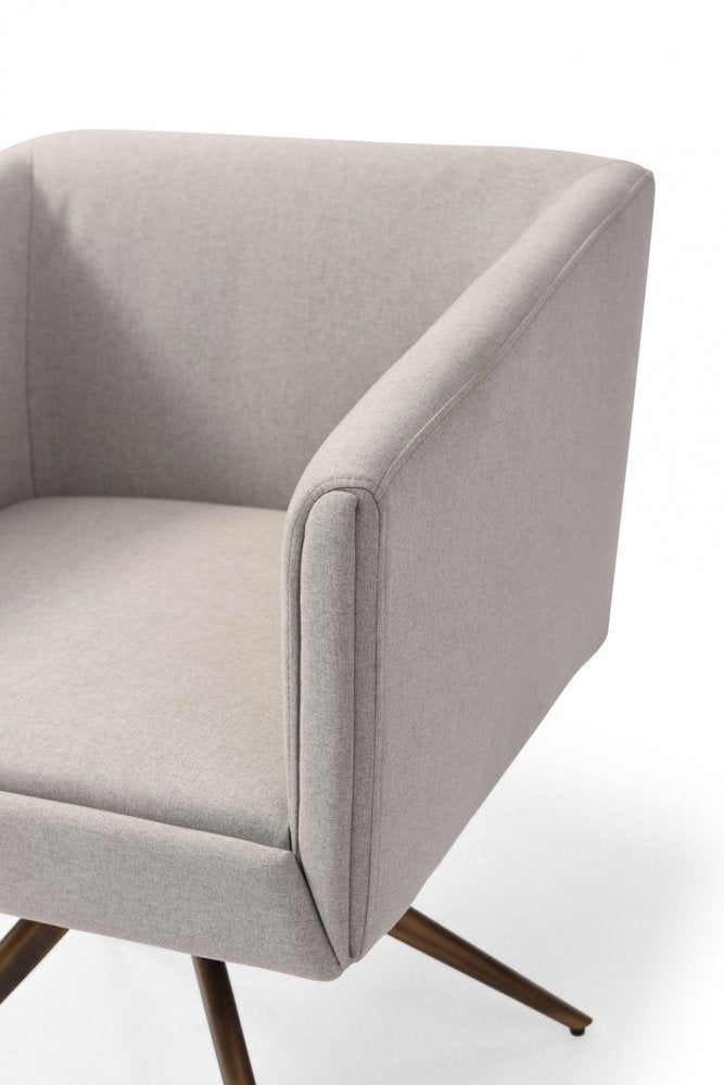 Light Gray and Brass Upholstered Fabric Dining Arm Chair