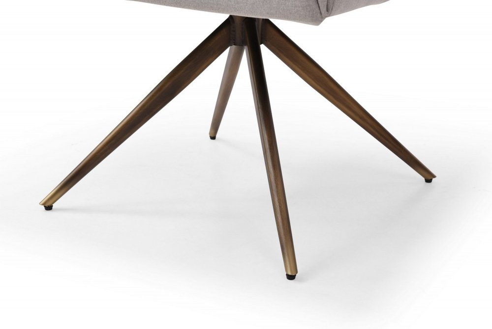 Light Gray and Brass Upholstered Fabric Dining Arm Chair