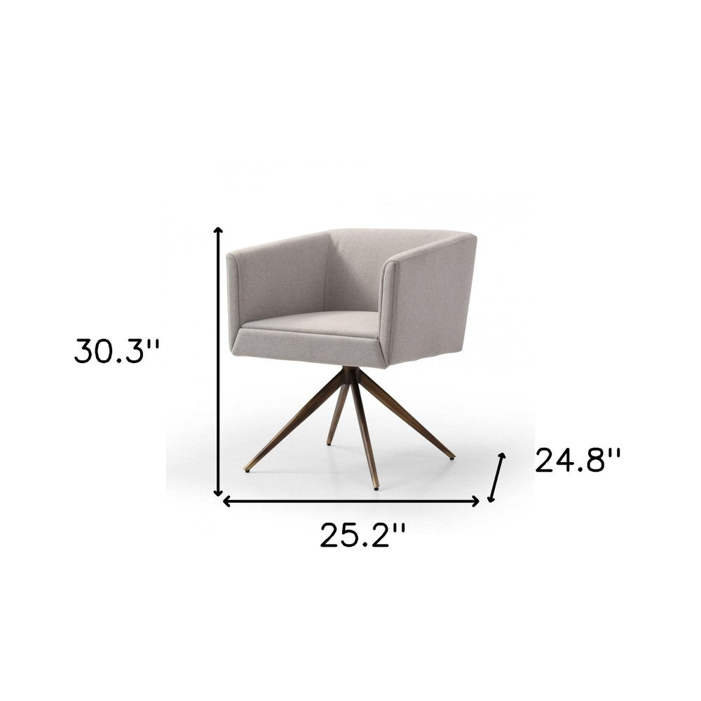 Light Gray and Brass Upholstered Fabric Dining Arm Chair
