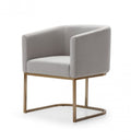 Light Gray and Antiqued Brass Upholstered Fabric Dining Arm Chair