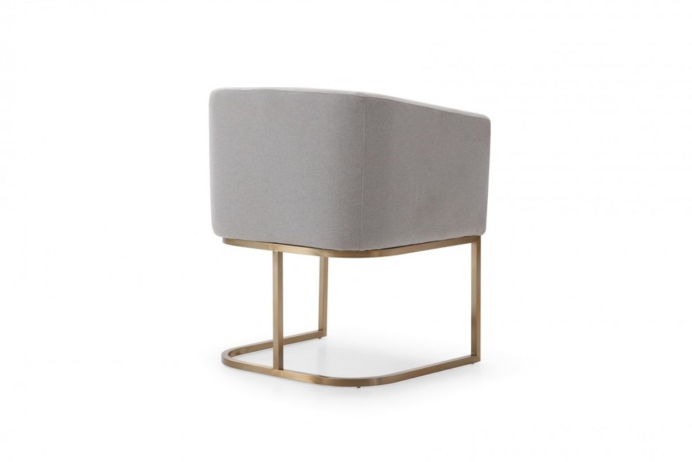 Light Gray and Antiqued Brass Upholstered Fabric Dining Arm Chair