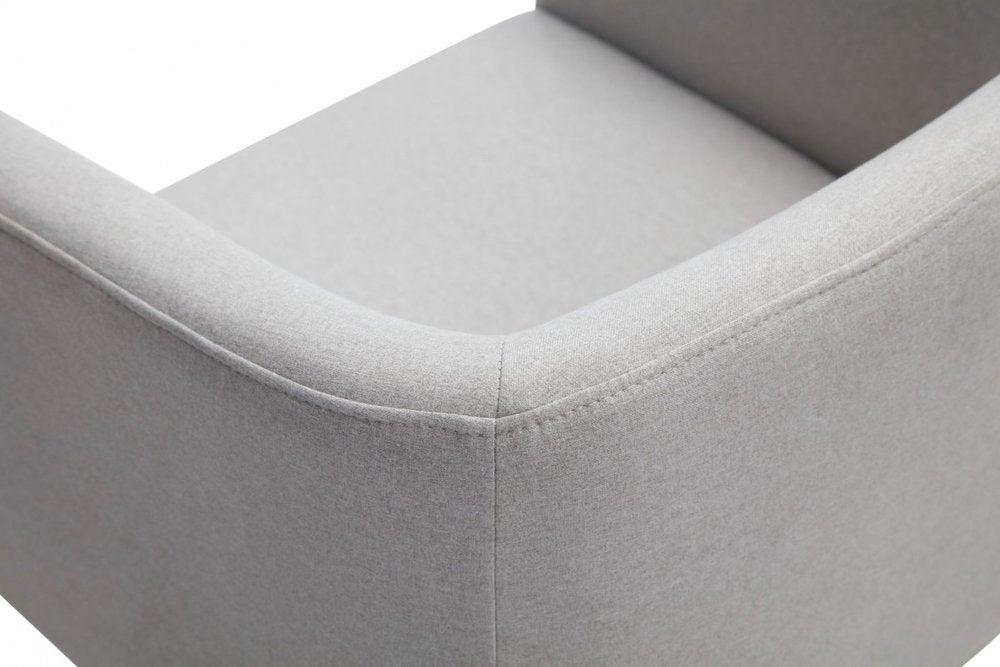 Light Gray and Antiqued Brass Upholstered Fabric Dining Arm Chair