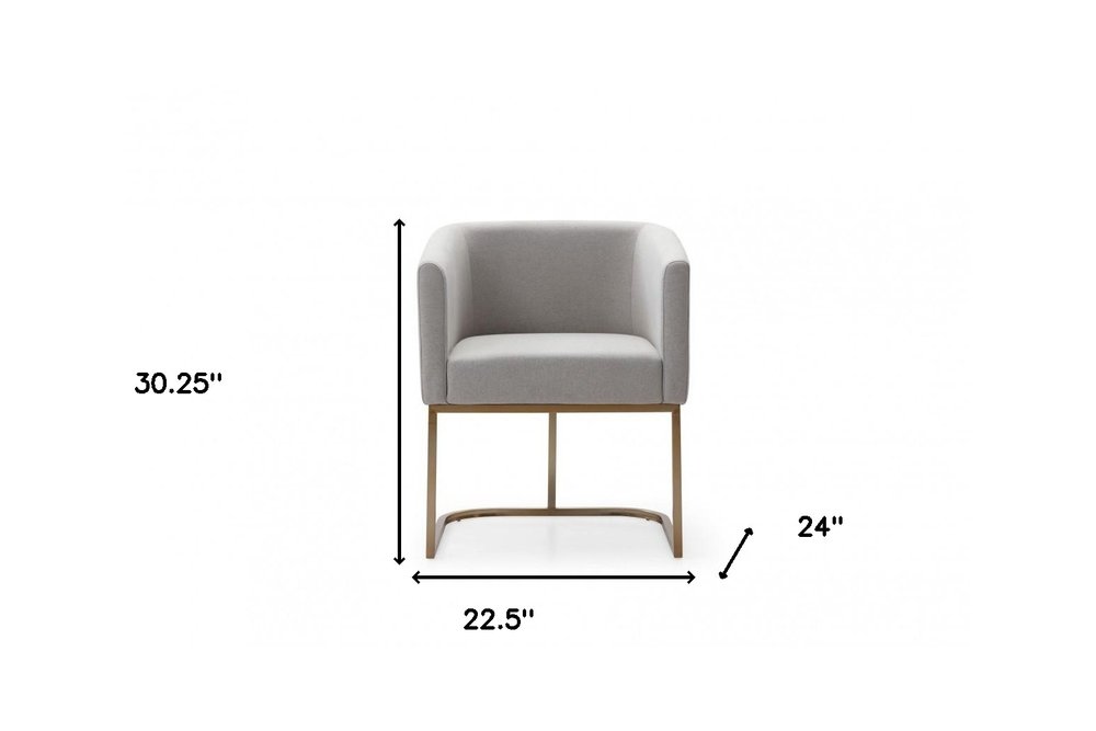 Light Gray and Antiqued Brass Upholstered Fabric Dining Arm Chair