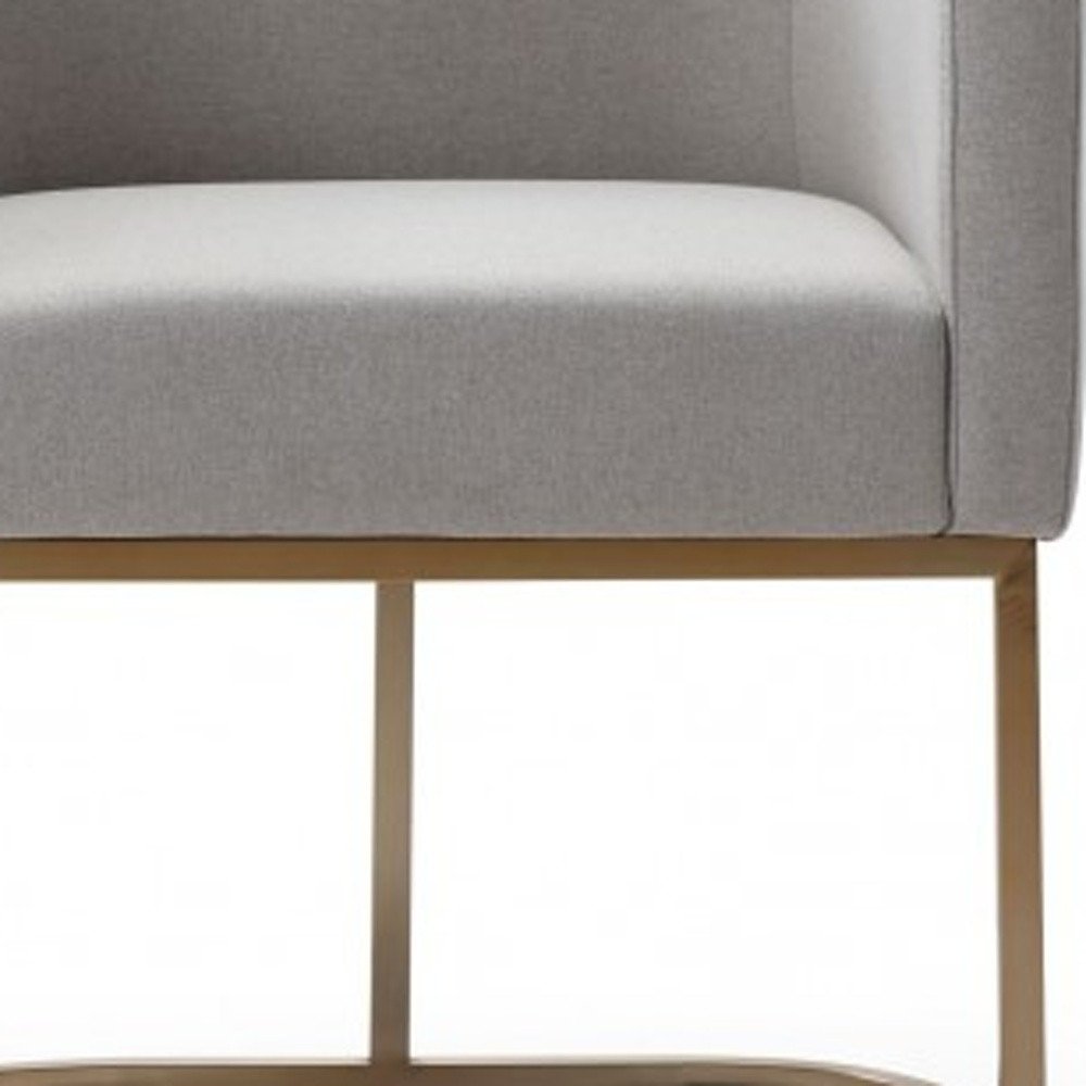 Light Gray and Antiqued Brass Upholstered Fabric Dining Arm Chair