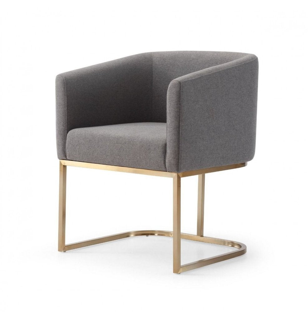 Dark Gray and Antiqued Brass Upholstered Fabric Dining Arm Chair