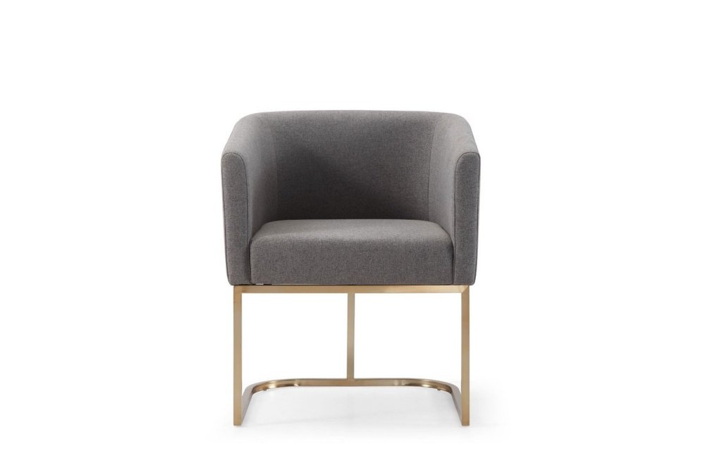Dark Gray and Antiqued Brass Upholstered Fabric Dining Arm Chair