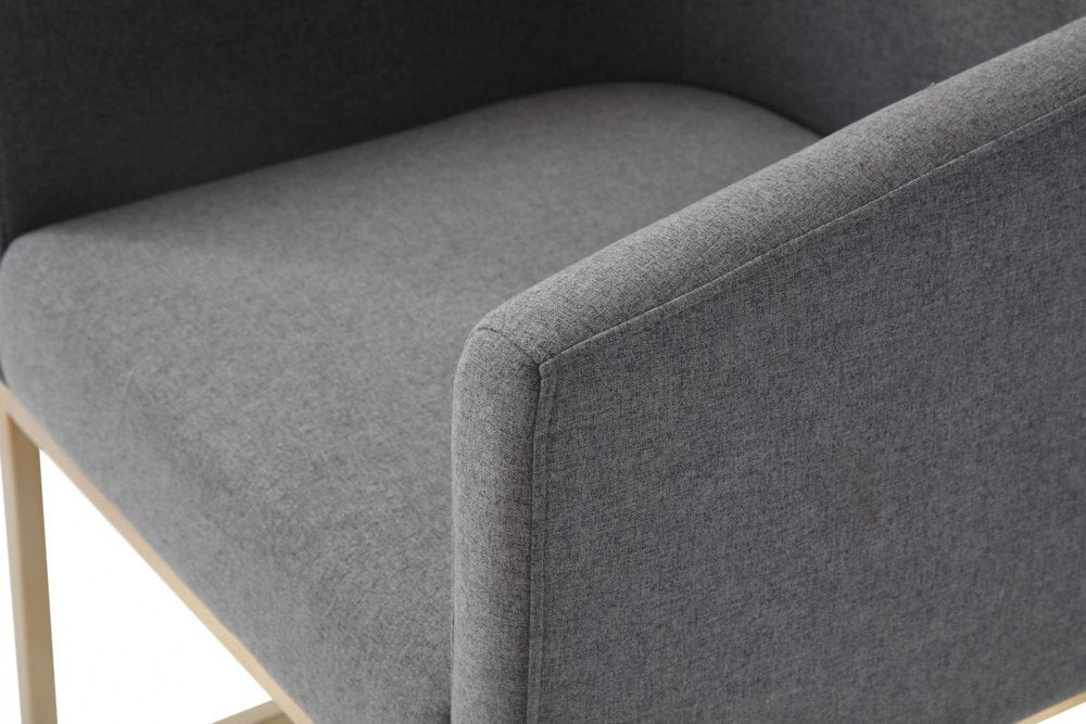 Dark Gray and Antiqued Brass Upholstered Fabric Dining Arm Chair