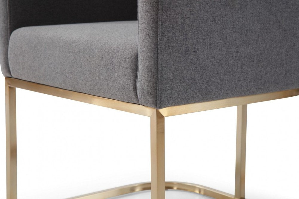 Dark Gray and Antiqued Brass Upholstered Fabric Dining Arm Chair