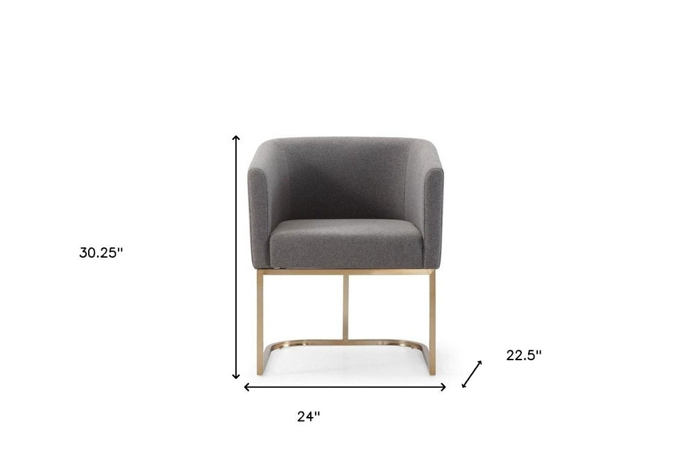 Dark Gray and Antiqued Brass Upholstered Fabric Dining Arm Chair
