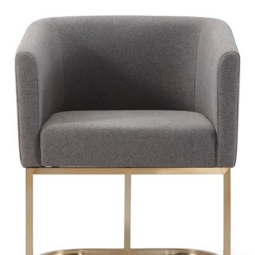 Dark Gray and Antiqued Brass Upholstered Fabric Dining Arm Chair