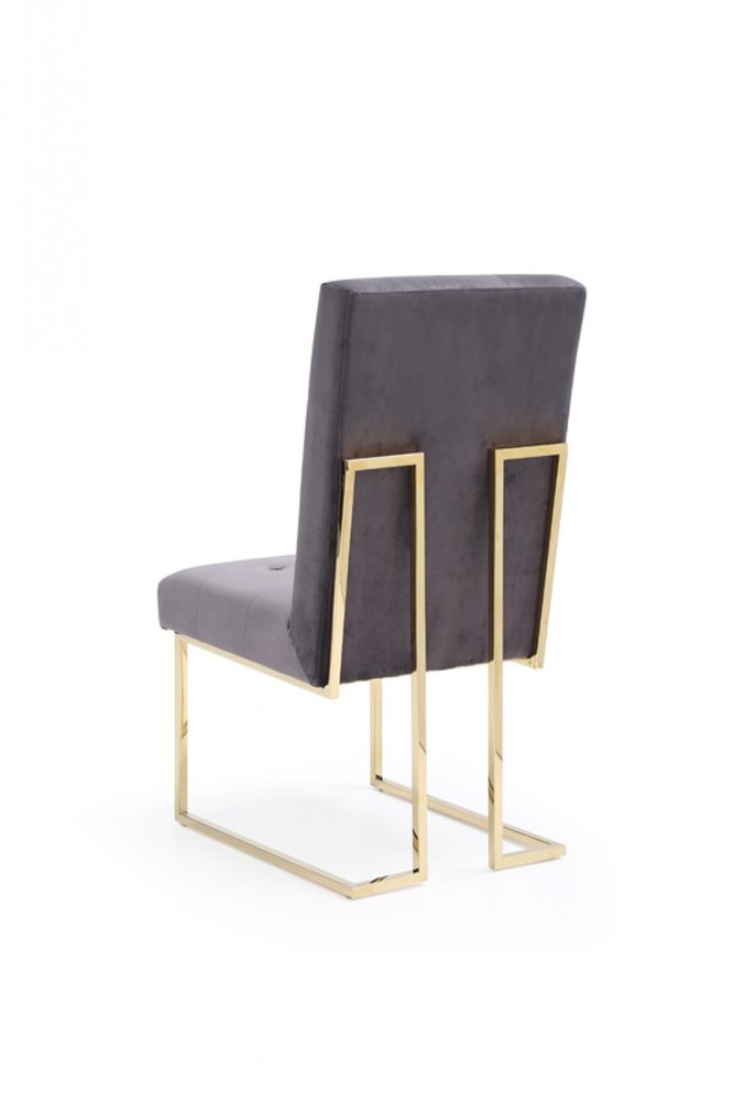 Set of Two Tufted Gray and Gold Upholstered Fabric Dining Side Chairs