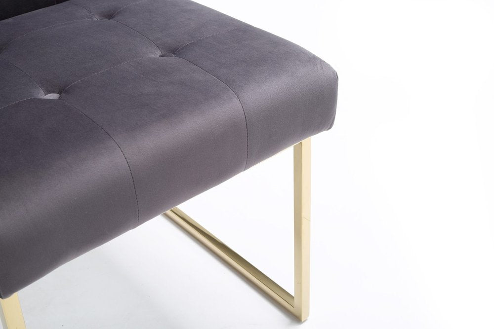 Set of Two Tufted Gray and Gold Upholstered Fabric Dining Side Chairs