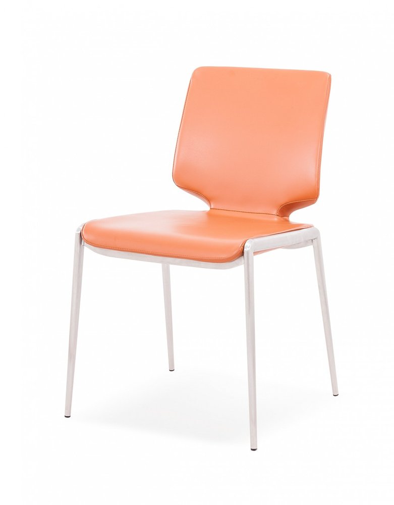 Set of Two Terra Cotta and Silver Upholstered Faux Leather Dining Side Chairs