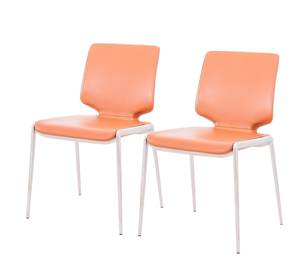 Set of Two Terra Cotta and Silver Upholstered Faux Leather Dining Side Chairs