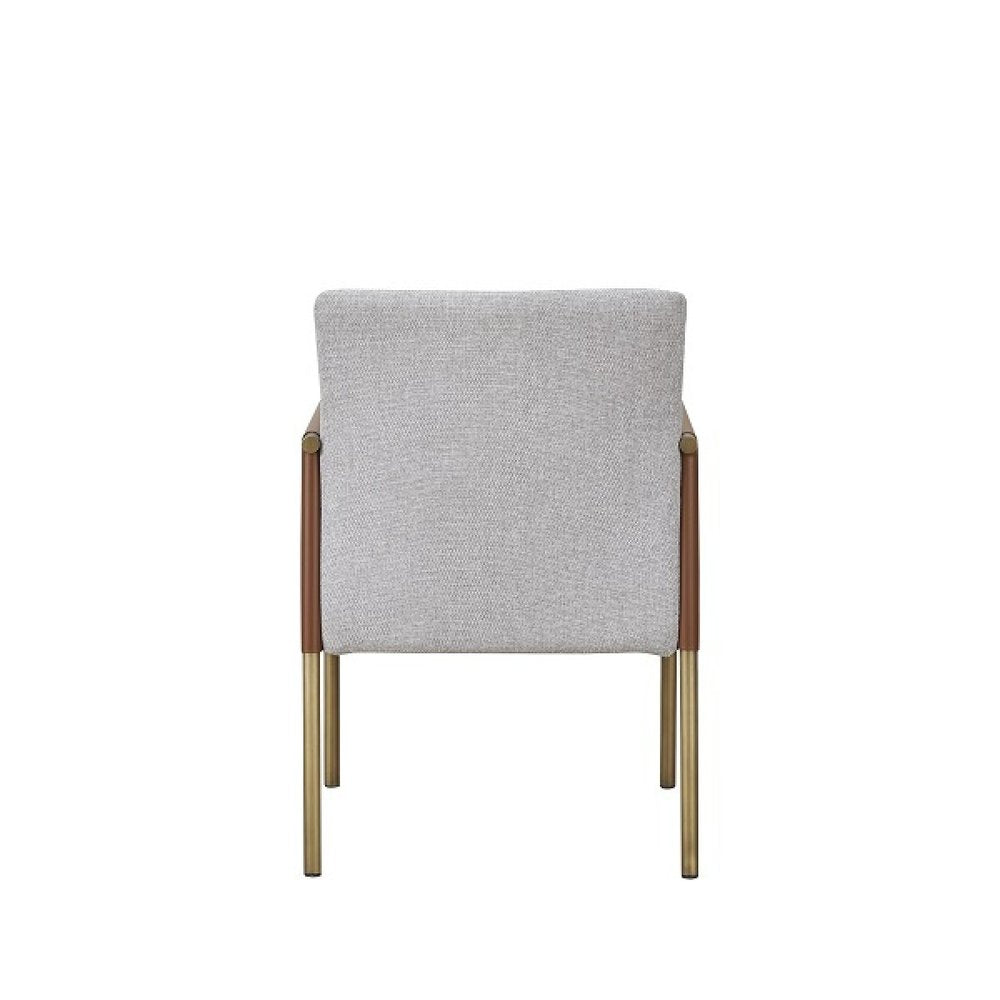 Light Gray and Antiqued Brass Upholstered Fabric Dining Arm Chair