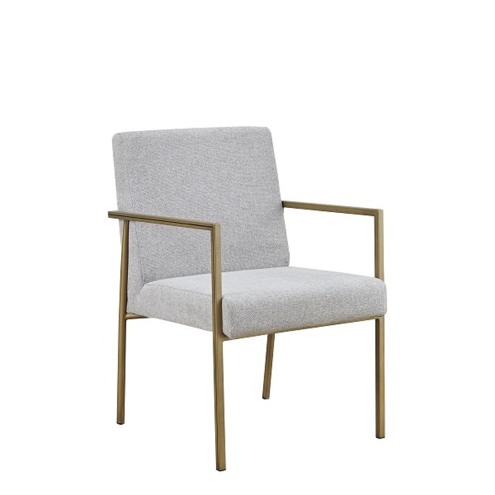 Light Gray and Brass Upholstered Fabric Dining Arm Chair