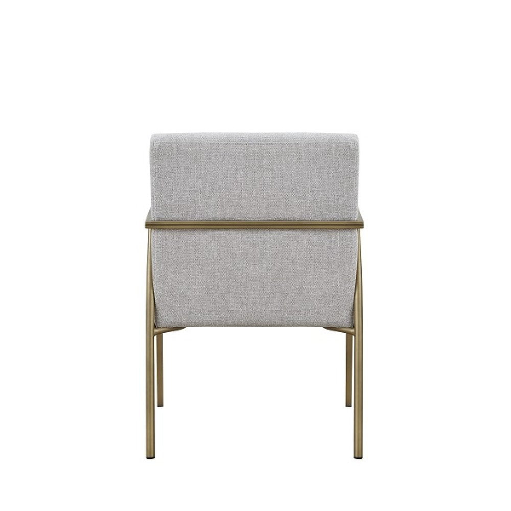 Light Gray and Brass Upholstered Fabric Dining Arm Chair