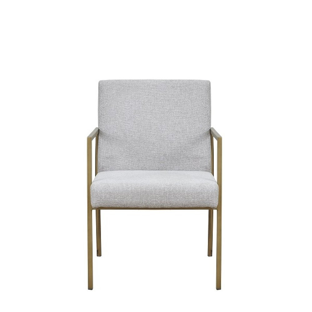 Light Gray and Brass Upholstered Fabric Dining Arm Chair