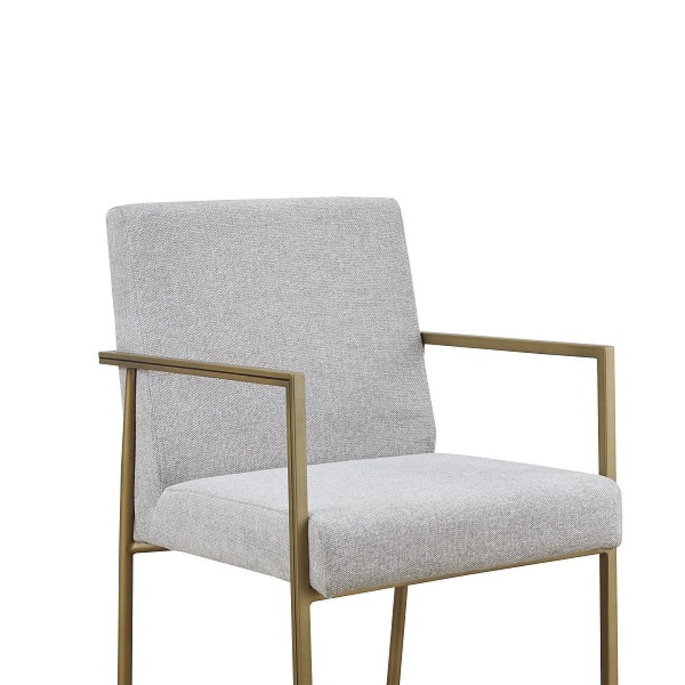Light Gray and Brass Upholstered Fabric Dining Arm Chair