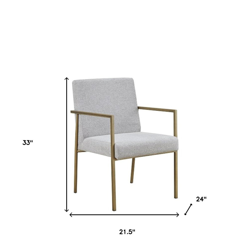 Light Gray and Brass Upholstered Fabric Dining Arm Chair