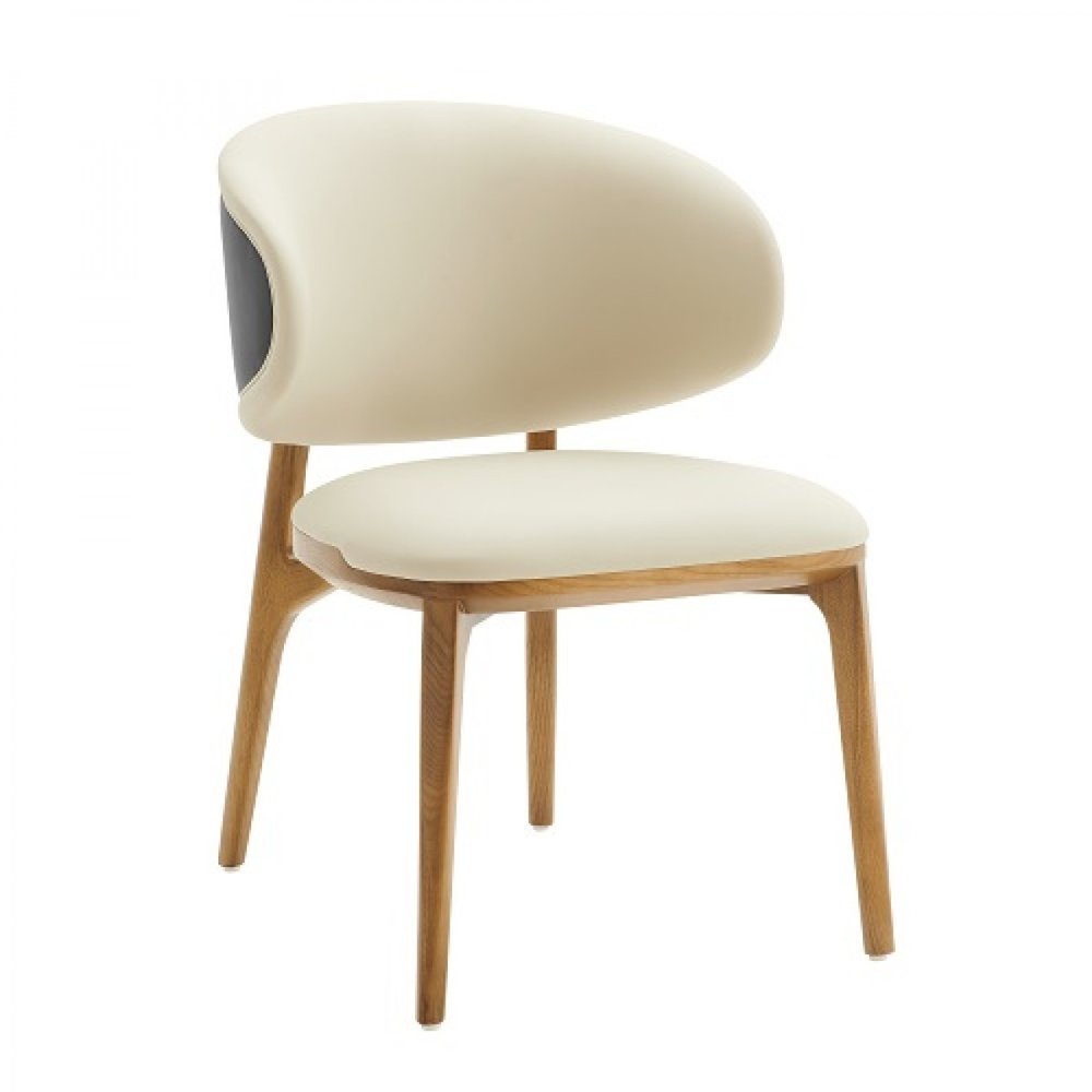 Cream and Brown Upholstered Fabric Wing Back Dining Side Chair