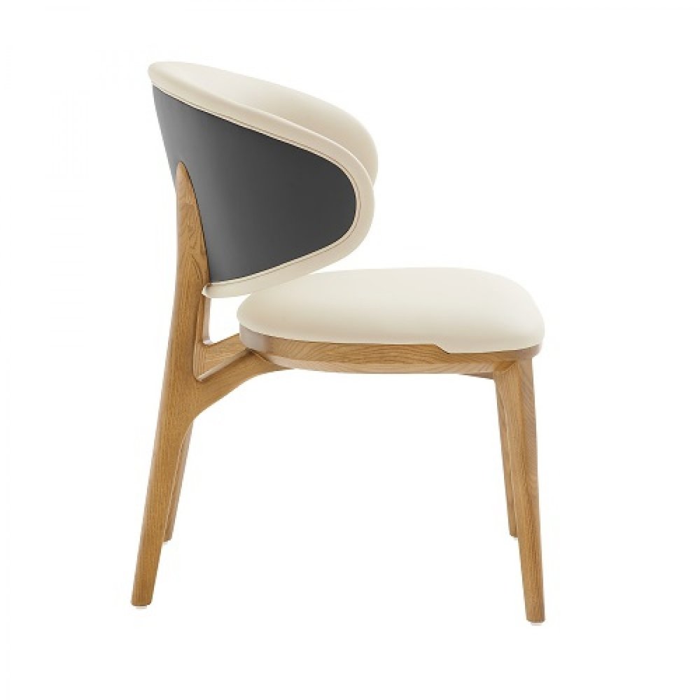 Cream and Brown Upholstered Fabric Wing Back Dining Side Chair