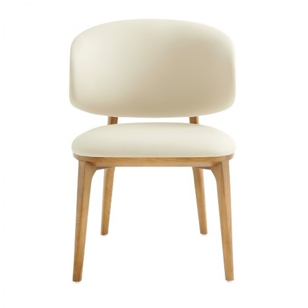 Cream and Brown Upholstered Fabric Wing Back Dining Side Chair