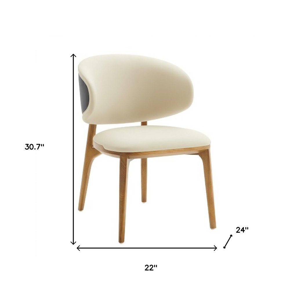 Cream and Brown Upholstered Fabric Wing Back Dining Side Chair