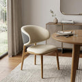 Cream and Brown Upholstered Fabric Wing Back Dining Side Chair
