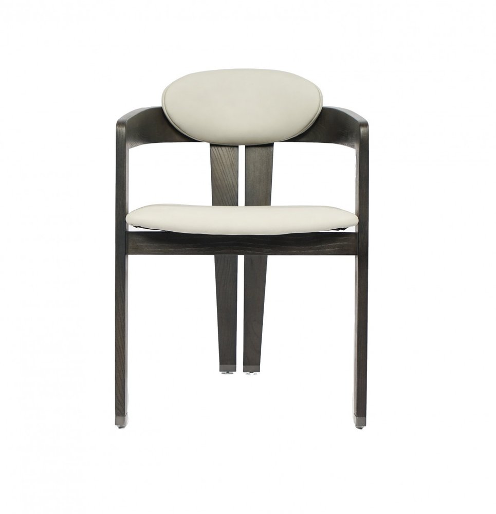 Light Gray and Dark Gray Upholstered Faux Leather Open Back Dining Arm Chair