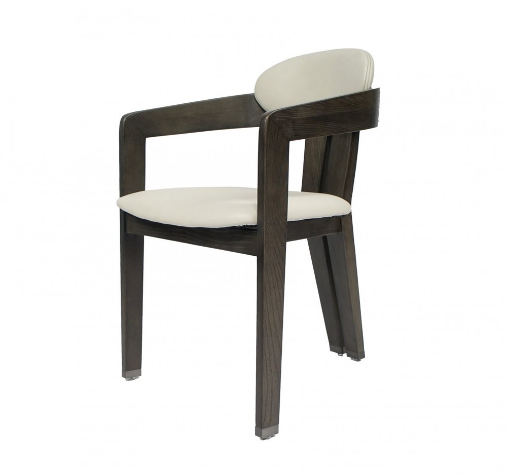 Light Gray and Dark Gray Upholstered Faux Leather Open Back Dining Arm Chair