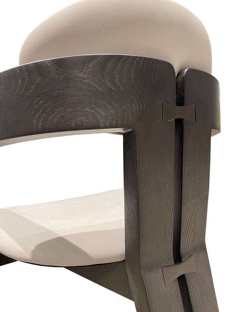Light Gray and Dark Gray Upholstered Faux Leather Open Back Dining Arm Chair