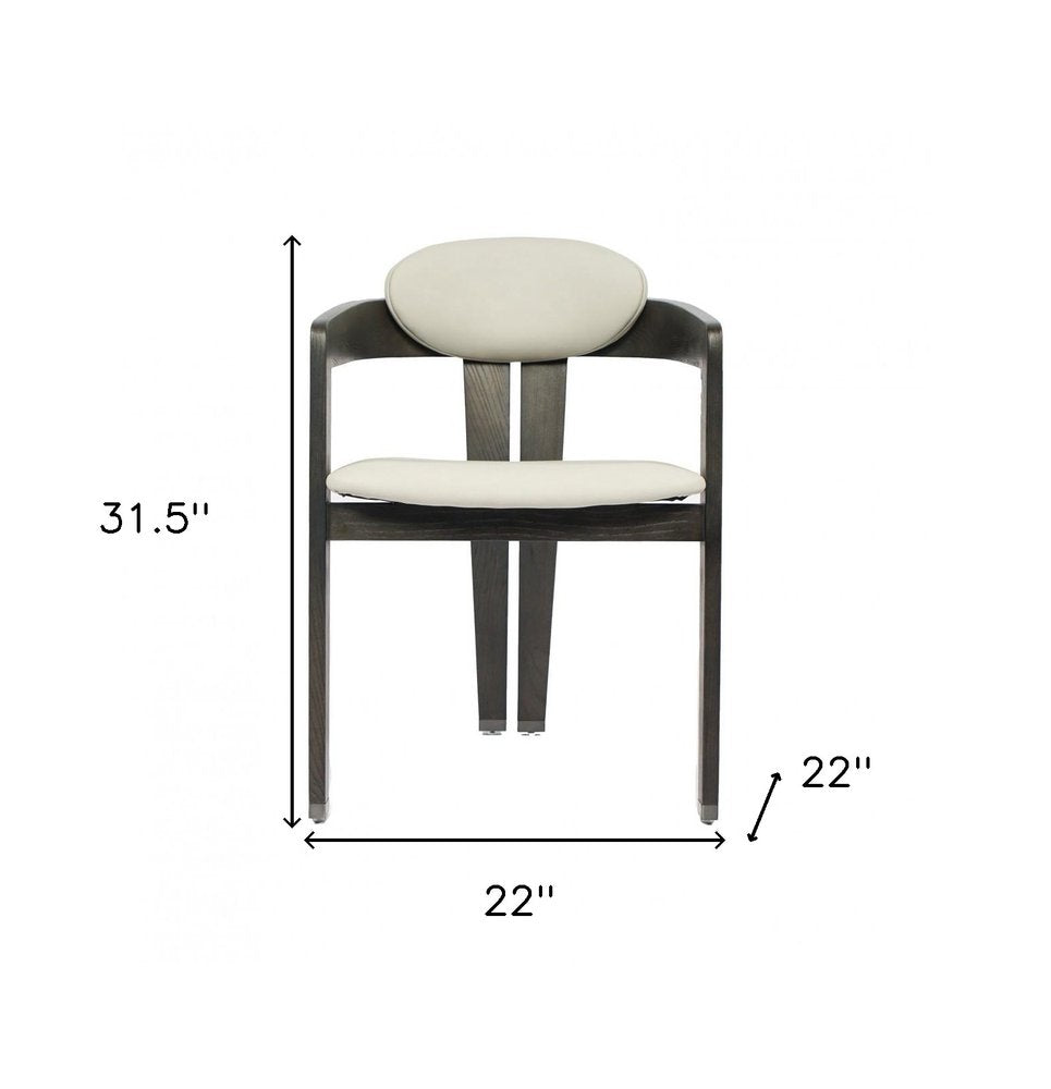 Light Gray and Dark Gray Upholstered Faux Leather Open Back Dining Arm Chair