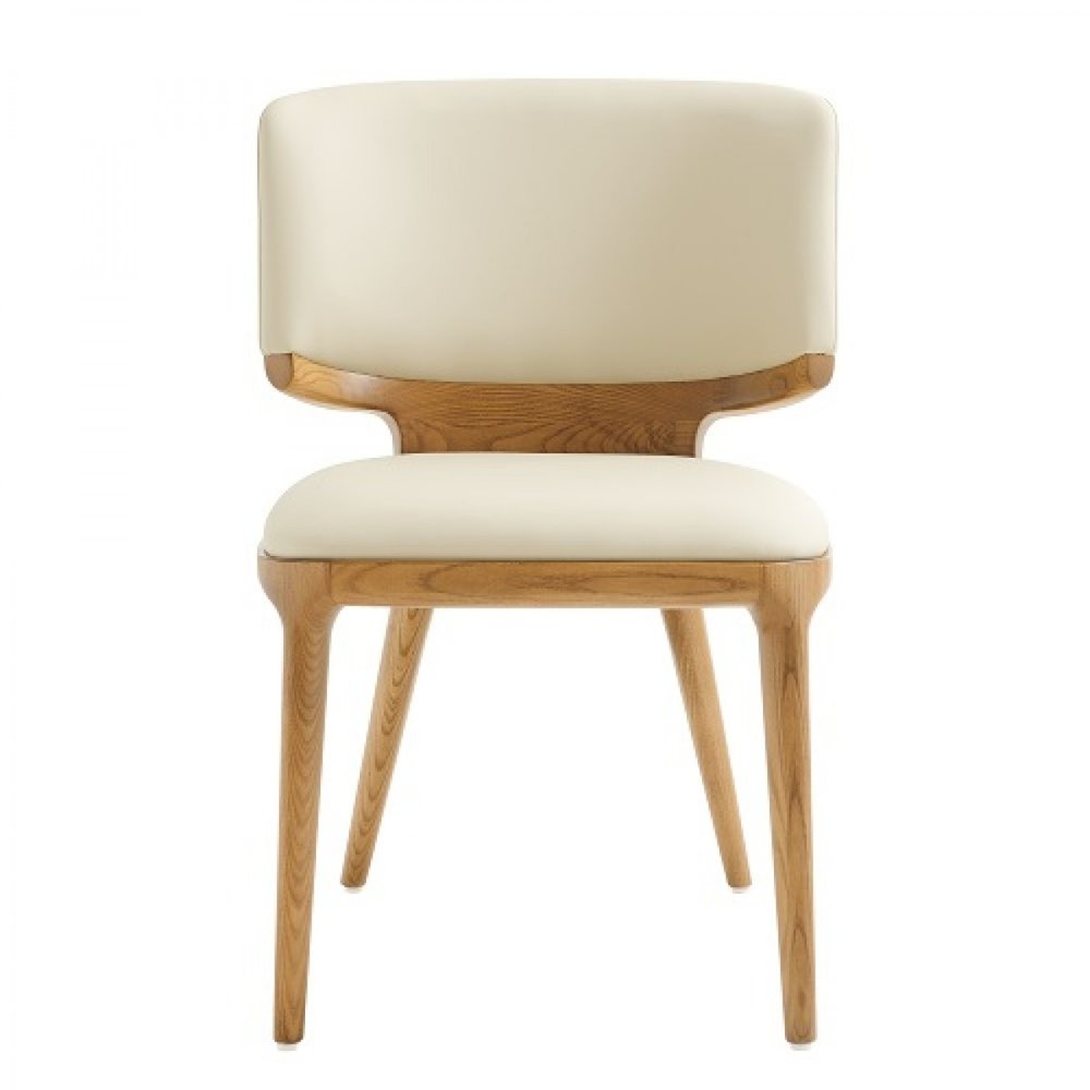 Set of Two Beige and Brown Upholstered Faux Leather King Louis Back Dining Side Chairs