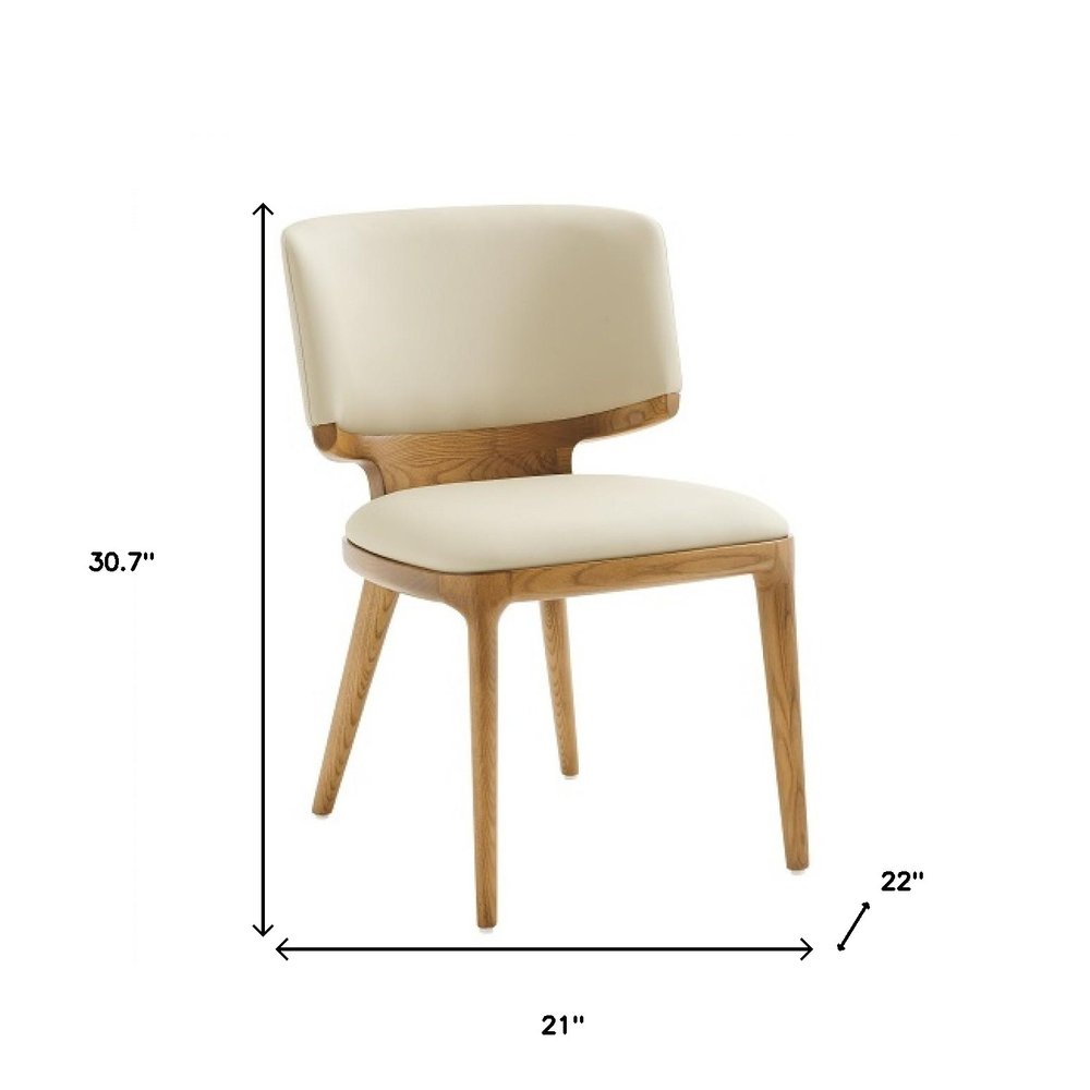 Set of Two Beige and Brown Upholstered Faux Leather King Louis Back Dining Side Chairs
