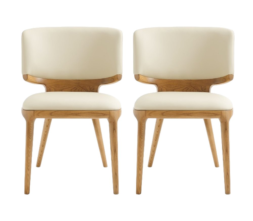 Set of Two Beige and Brown Upholstered Faux Leather King Louis Back Dining Side Chairs
