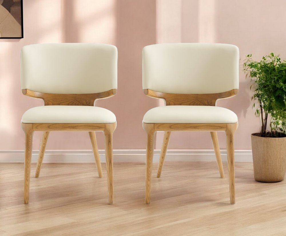 Set of Two Beige and Brown Upholstered Faux Leather King Louis Back Dining Side Chairs