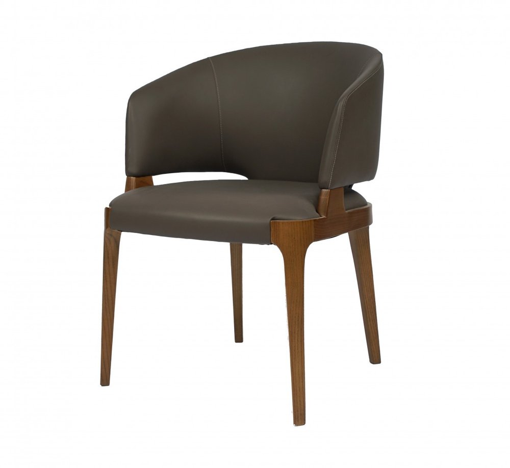 Dark Gray and Brown Upholstered Faux Leather Wing Back Dining Arm Chair