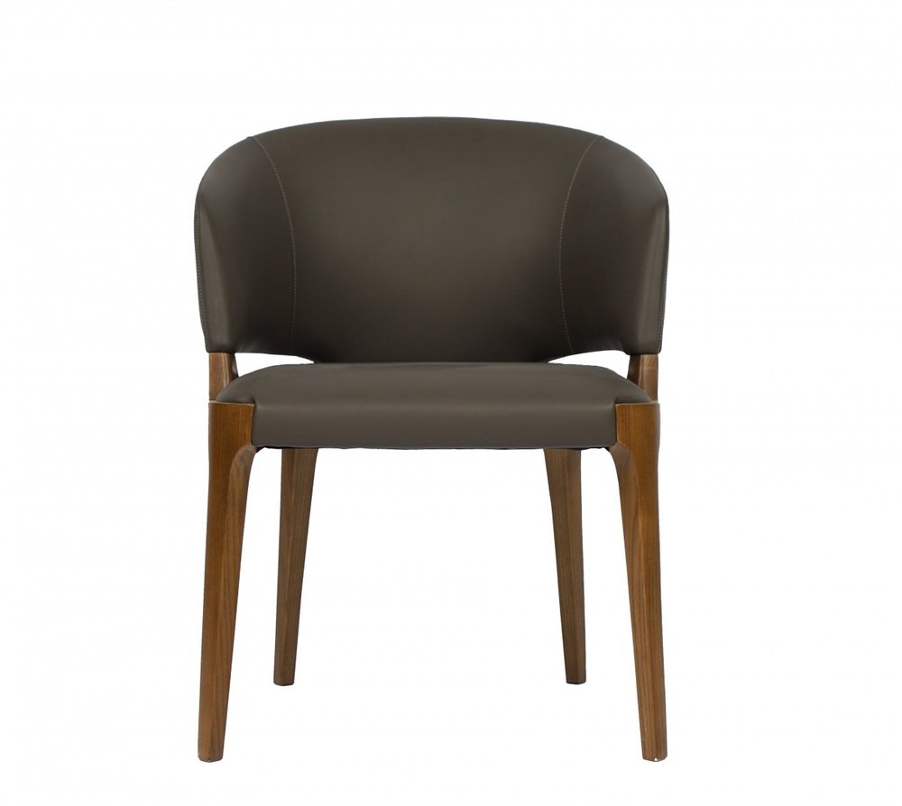 Dark Gray and Brown Upholstered Faux Leather Wing Back Dining Arm Chair