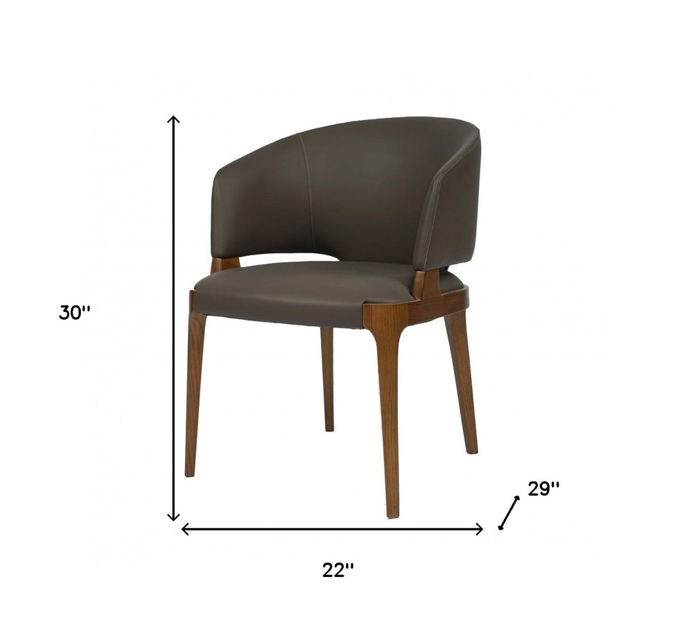 Dark Gray and Brown Upholstered Faux Leather Wing Back Dining Arm Chair