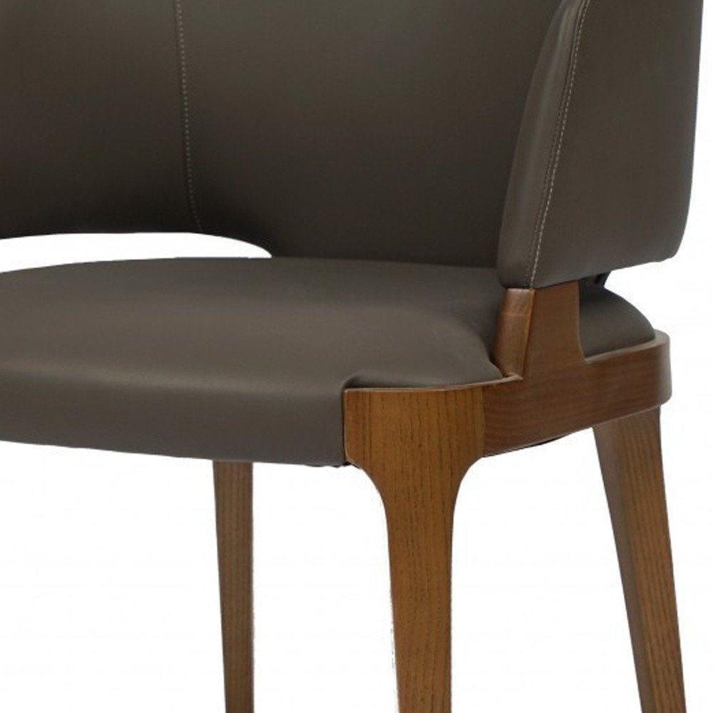 Dark Gray and Brown Upholstered Faux Leather Wing Back Dining Arm Chair