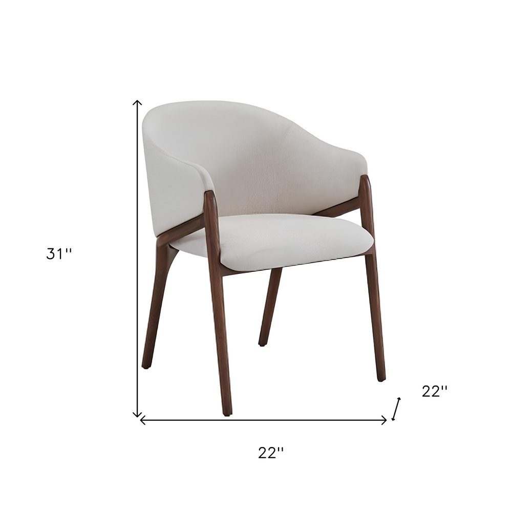 Cream and Brown Upholstered Fabric Wing Back Dining Arm Chair