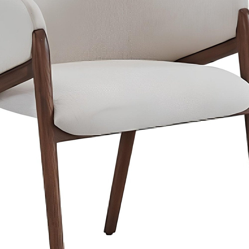 Cream and Brown Upholstered Fabric Wing Back Dining Arm Chair