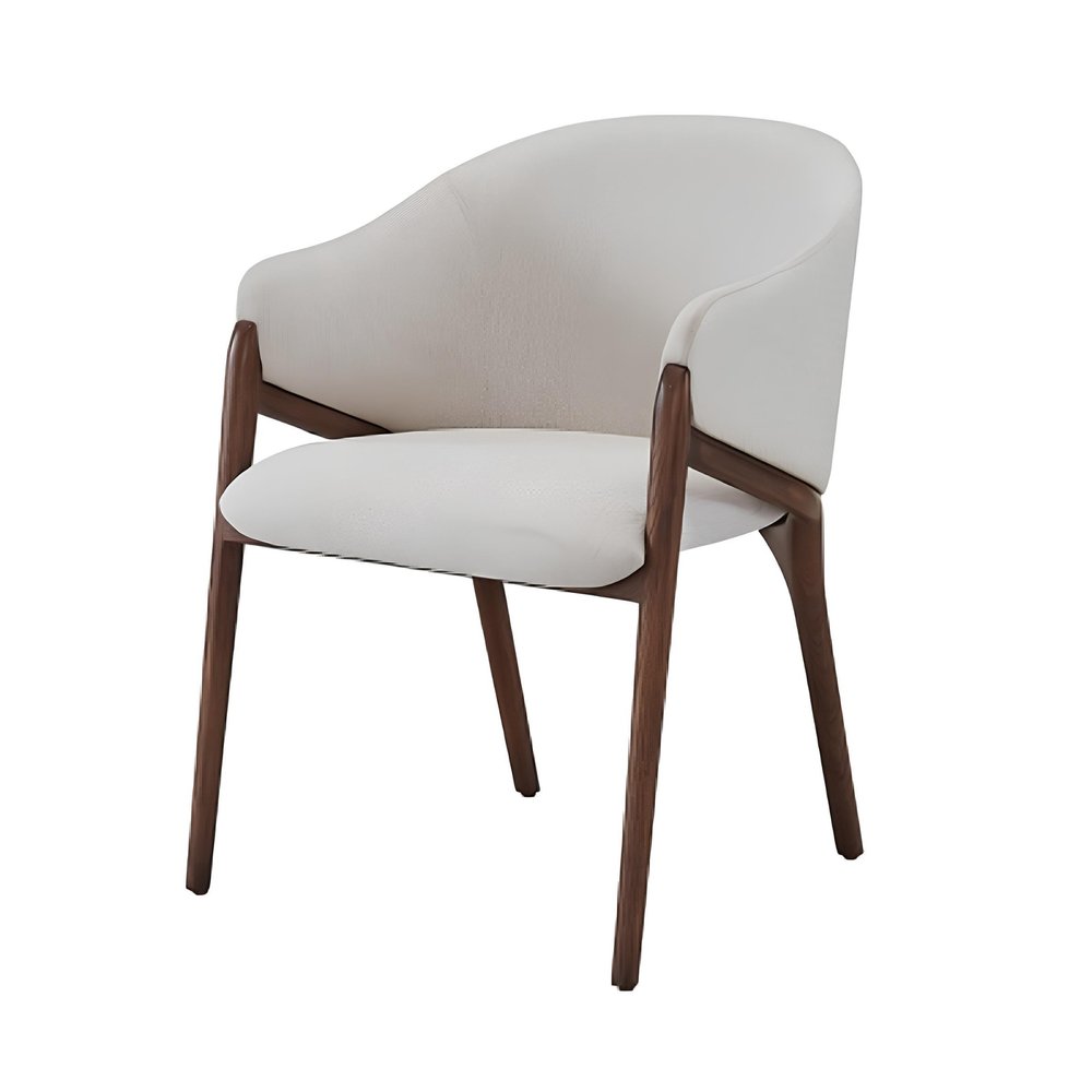 Cream and Brown Upholstered Fabric Wing Back Dining Arm Chair